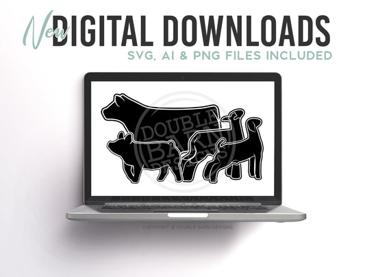 Updated Livestock Set Digital Download | Steer - Lamb - Goat - Pig | SVG - AI - PNG