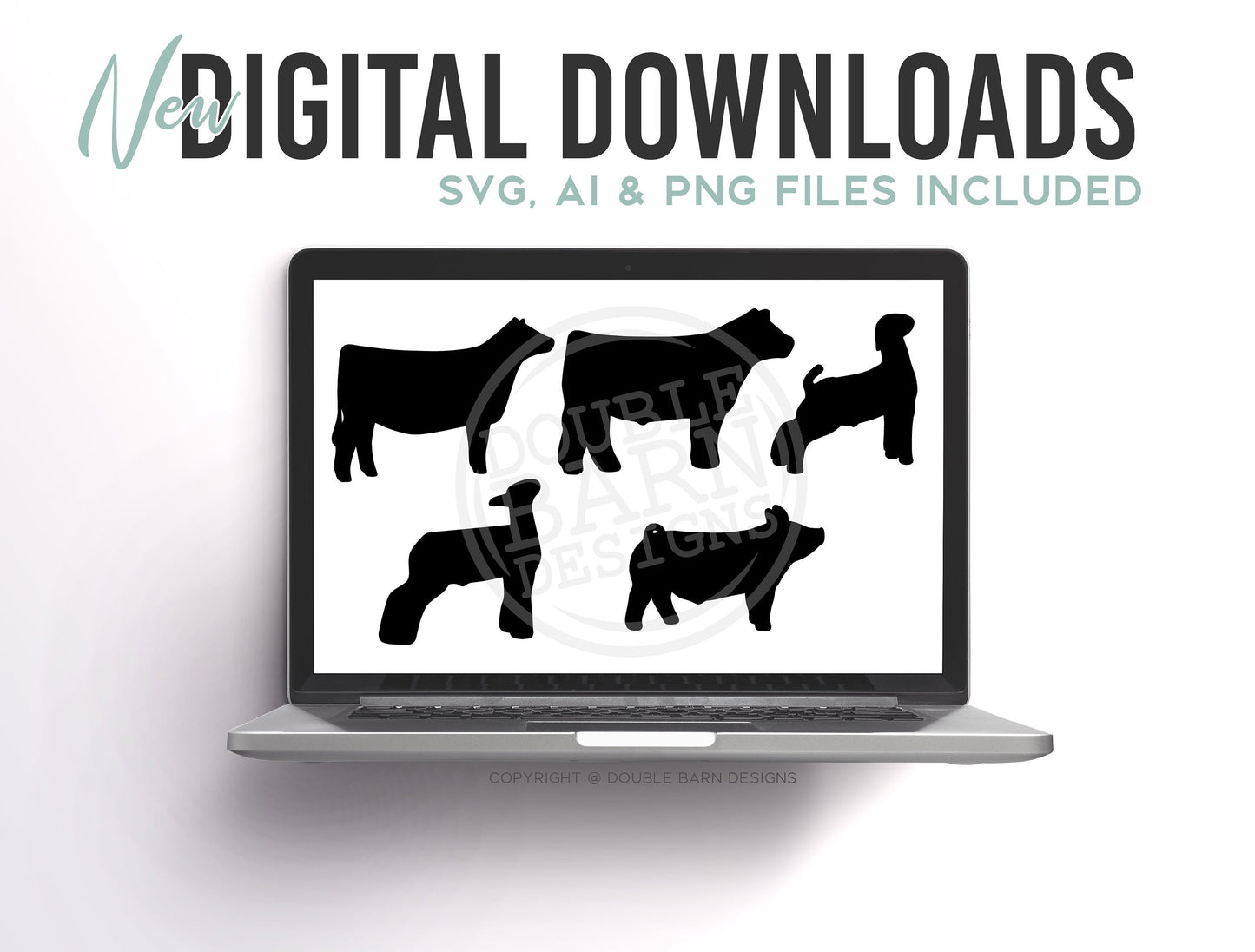 Livestock Silhouette Set Digital Download | Steer - Heifer - Lamb - Goat - Pig | SVG - AI - PNG