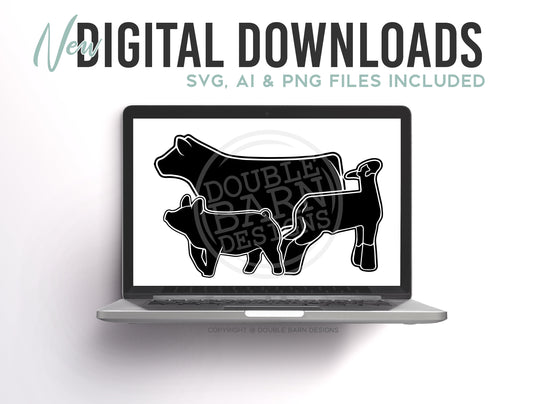 New 2020 Livestock Set Digital Download | Steer - Lamb - Pig | SVG - AI - PNG