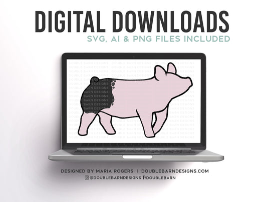 Blue Butt Cross Show Pig Digital Download  AI - SVG - PNG - Show Pig Design