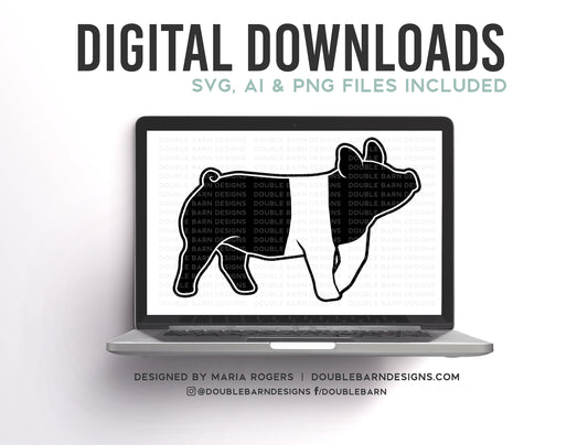 Hampshire Show Pig Silhouette Digital Download - SVG - PNG - AI