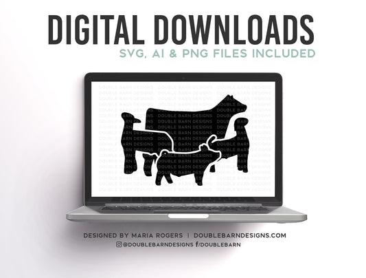 New Livestock Set Digital Download | Heifer - Lamb - Goat - Pig | SVG - AI - PNG
