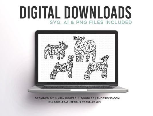 NEW! | Geometric Show Pig, Show Lamb, Show Goat, & Show Heifer Designs | Bundle of Digital Downloads |  SVG, PNG, Ai |Commercial License