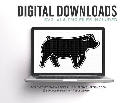 Duroc Show Pig Silhouette Digital Download - SVG - PNG - AI