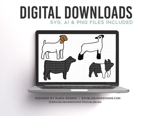 New Females Livestock Set Digital Download | Heifer - Ewe - Doe - Gilt | SVG - AI - PNG