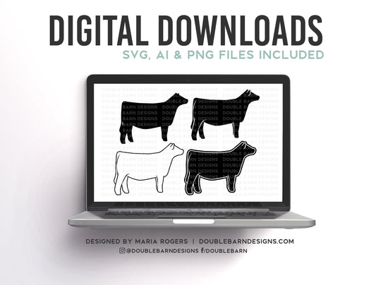 NEW! | Show Heifer Profile Designs | Bundle of Digital Downloads | SVG, PNG, Ai |Commercial License