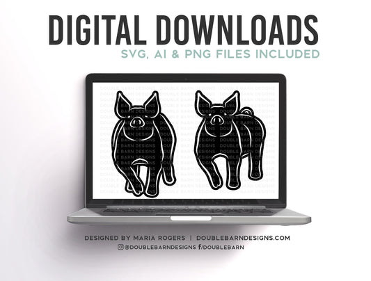 Show Pig Line Design Set Digital Download - SVG - PNG - AI