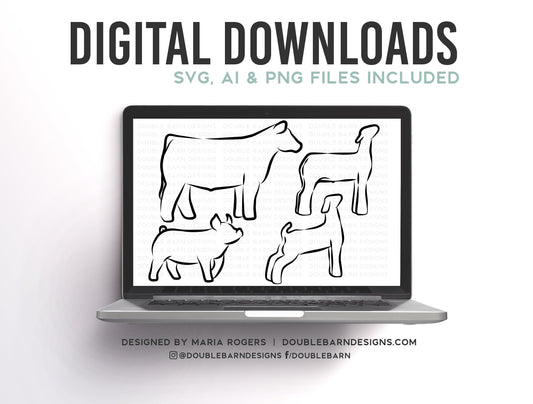 NEW | Show Pig, Show Lamb, Show Goat, Show Steer Line Style Bundle of Digital Downloads