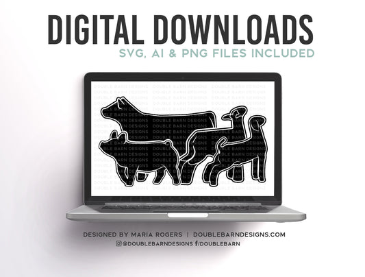Livestock Set with Heifer Digital Download | Heifer - Lamb - Goat - Pig | SVG - AI - PNG