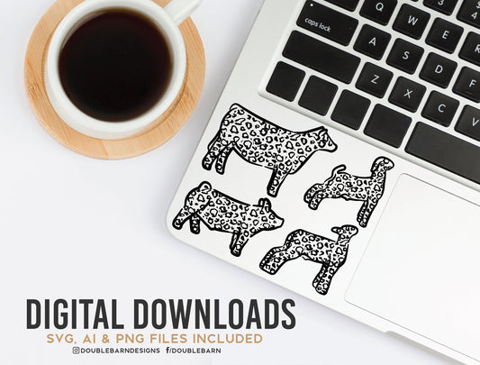 Animal Print, Leopard Print, Livestock Set, Lamb, Pig, Goat, Heifer | .SVG .PNG .AI | Digital Download