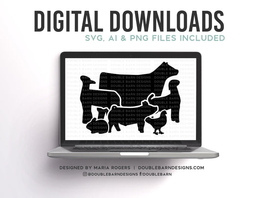 Livestock Set Digital Download | Heifer - Lamb - Goat - Pig - Chicken - Rabbit | SVG - AI - PNG