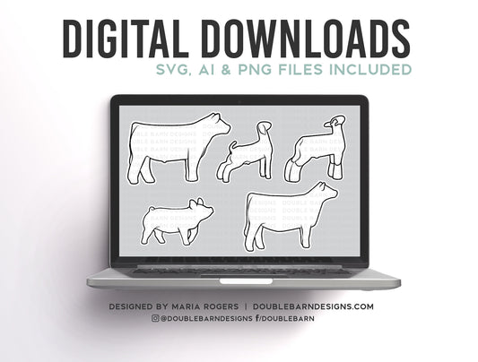 Show Pig, Show Lamb, Show Goat, Show Heifer, Show Steer Bundle of Digital Downloads, Outline Design | Png, Svg, Ai Files