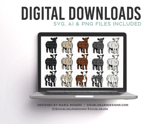 Show Cattle Breeds |  Forward Facing Designs | Digital Downloads - SVG, PNG, Ai Files | Commercial License