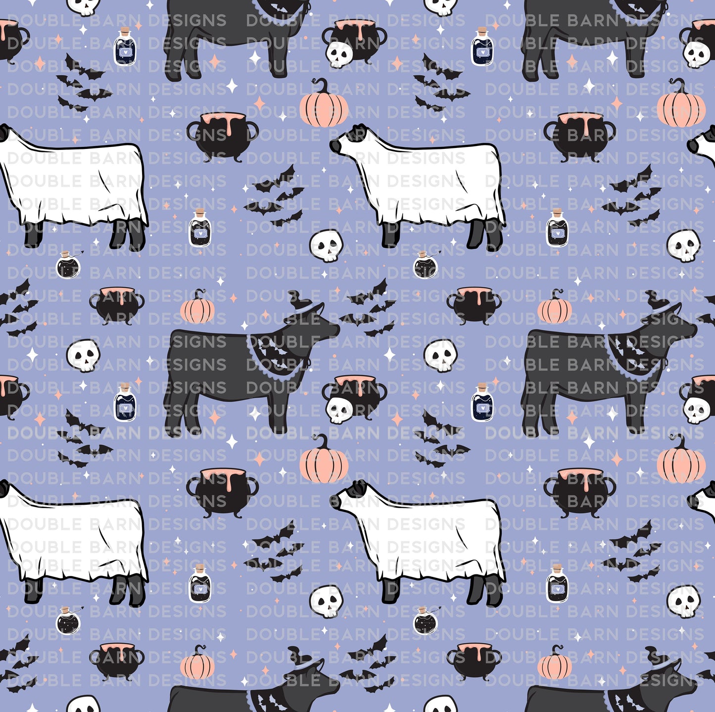 Witch and Ghost Show Cattle Seamless Pattern Halloween - PNG JPG Ai SVG Files Included | Commercial Use