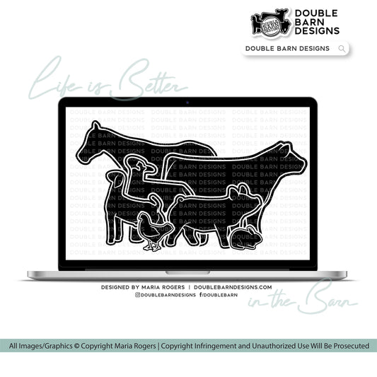 All Show Animal Livestock Set Digital Download | Steer - Lamb - Goat - Pig - Rabbit - Chicken - Horse | SVG - Ai - PNG