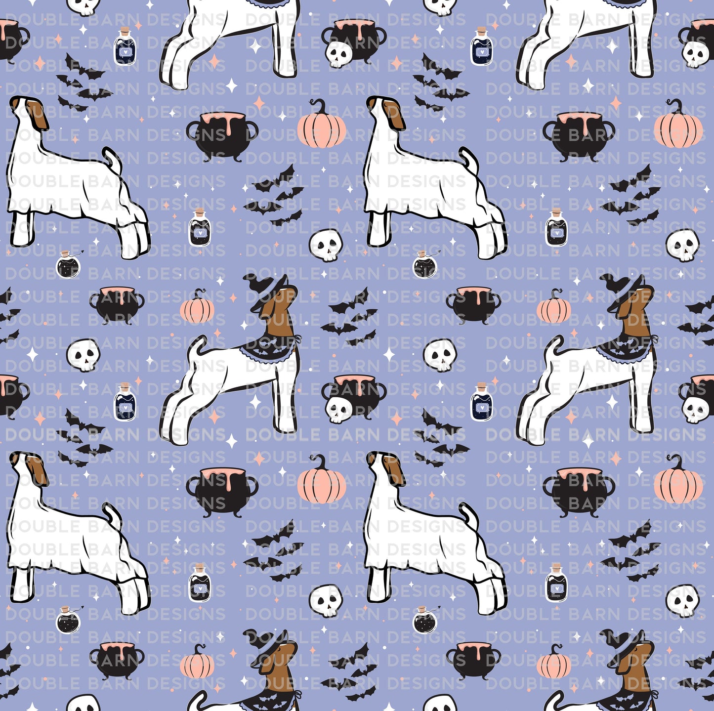 Witch and Ghost Show Goat Seamless Pattern Halloween - PNG JPG Ai SVG Files Included | Commercial Use