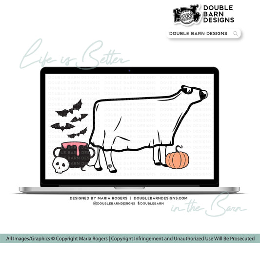 Halloween Ghost Dairy Cow Digital Download - PNG Ai SVG Files Included | Commercial Use