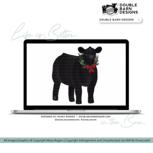 Christmas Watercolor Steer Digital Download - PNG JPG PDF Files Included | Commercial Use