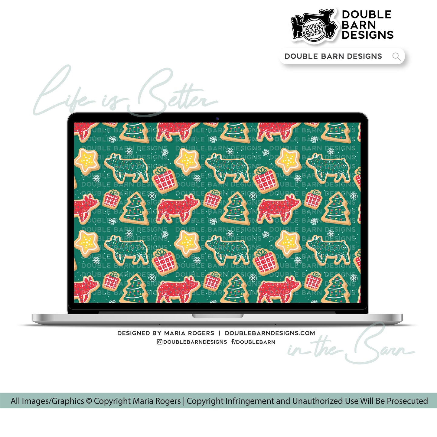 Show Pig Christmas Cookie Seamless Pattern - PNG JPG Ai Files Included | Commercial Use