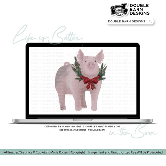 Christmas Watercolor Pig Digital Download - PNG JPG PDF Files Included | Commercial Use
