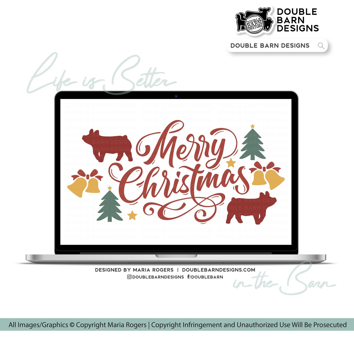 Merry Christmas Pig Digital Download - PNG AI SVG Files Included | Commercial Use