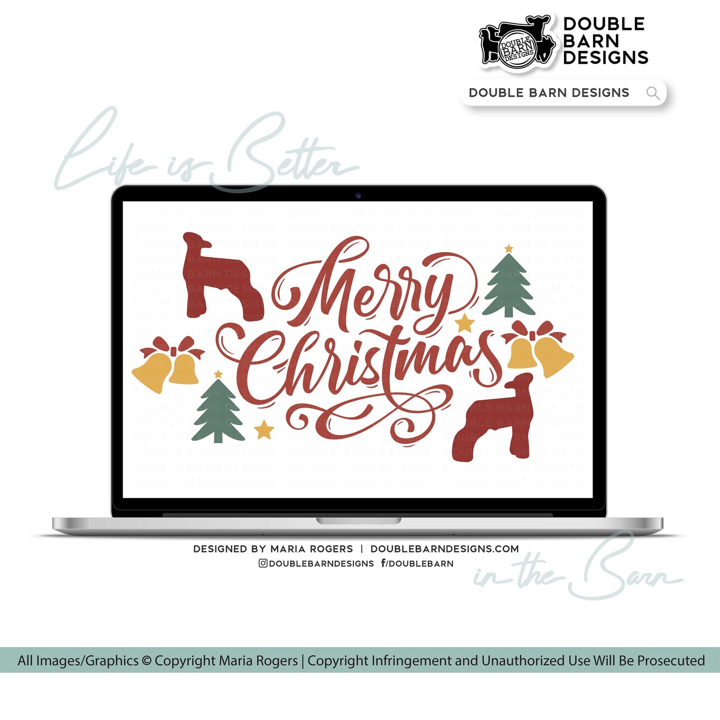 Merry Christmas Lamb Digital Download - PNG AI SVG Files Included | Commercial Use