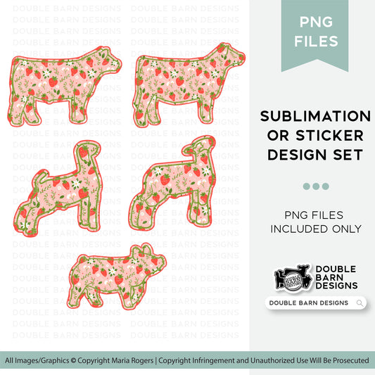 Color Pack! STRAWBERRY Pattern Show Pig, Lamb, Steer, Heifer, Goat Patterns | PNG Files Only |  Digital File, Sublimation
