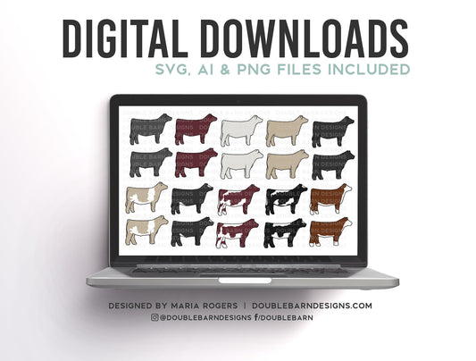 Show Cattle Breeds |  Heifer and Steer Designs | Digital Downloads - SVG, PNG, Ai Files | Commercial License