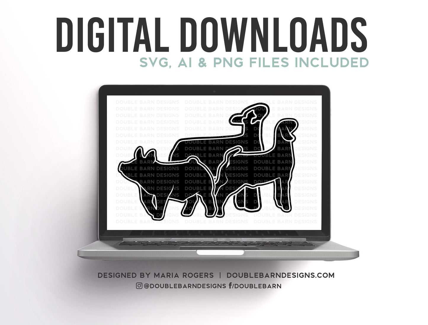 Lamb Pig Goat Digital Download - AI - SVG - PNG - Livestock Designs
