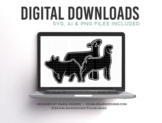 Lamb Pig Goat Digital Download - AI - SVG - PNG - Livestock Designs