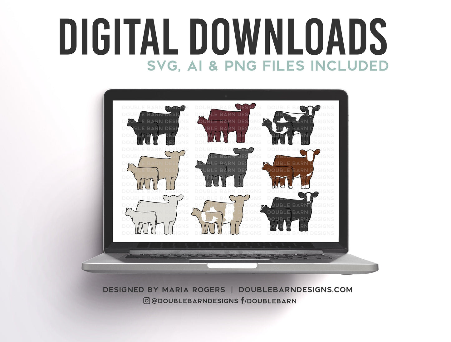 Cow Calf Pairs | Digital Downlaods - SVG, PNG, Ai Files | Commercial License