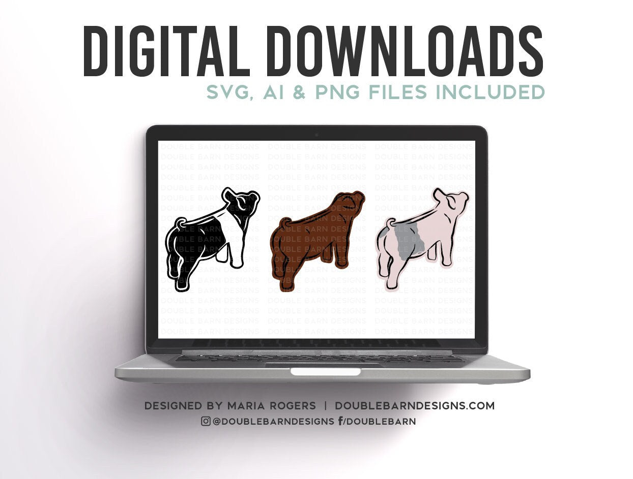 Showpig Outline Digital Downloads | Hampshire - Blue Butt - Duroc | SVG - AI - PNG