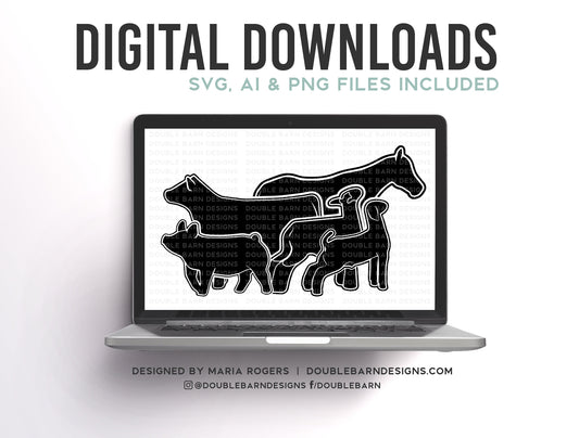 Livestock Set with Horse Digital Download | Steer - Lamb - Goat - Pig - Horse | SVG - AI - PNG