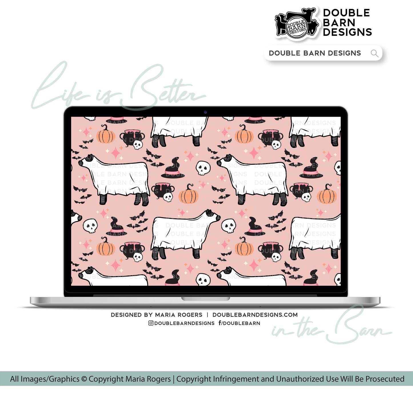 Halloween Show Cattle Black Seamless Pattern - PNG JPG Ai SVG Files Included | Commercial Use