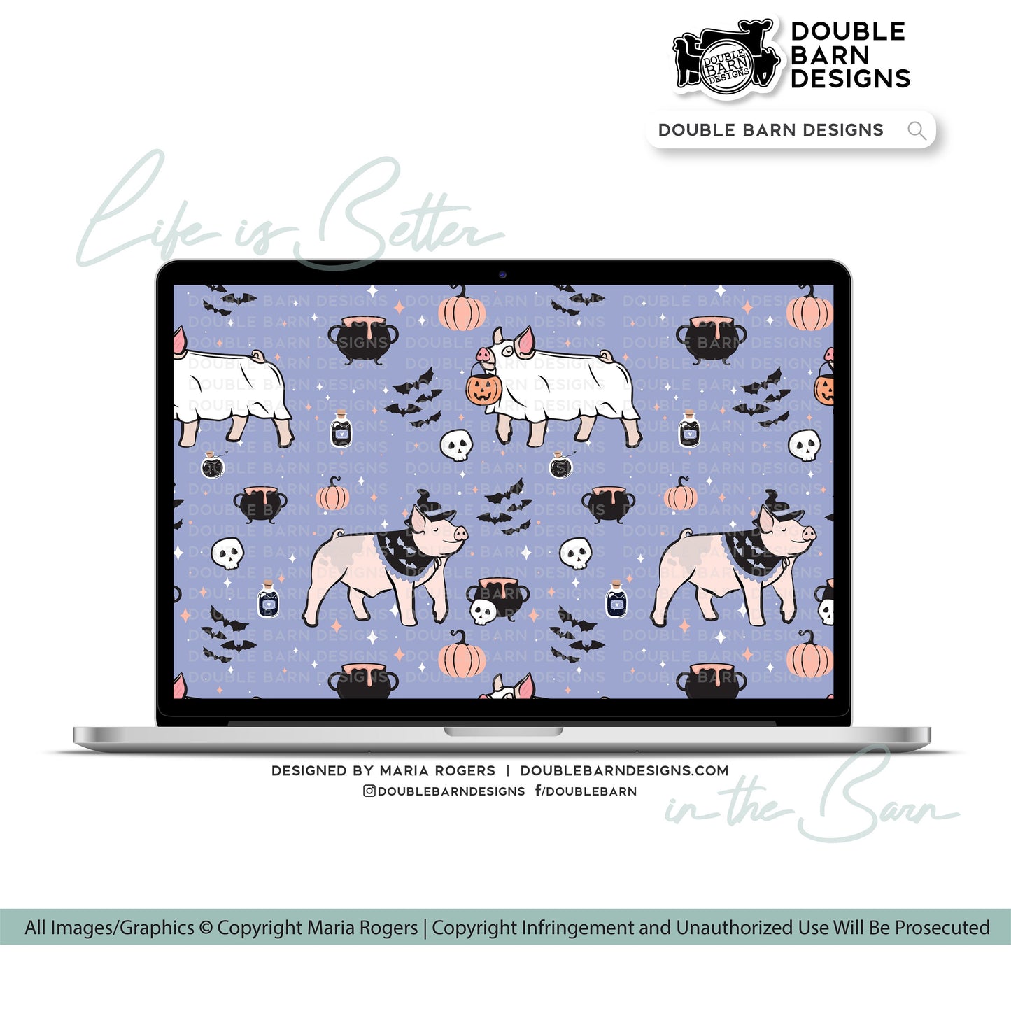 Witch and Ghost Show Pig Seamless Pattern Halloween - PNG JPG Ai SVG Files Included | Commercial Use