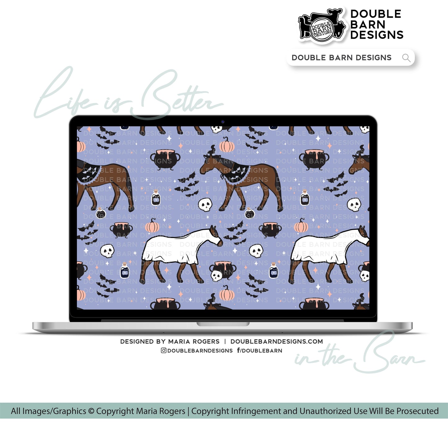 Witch and Ghost Show Horse Seamless Pattern Halloween - PNG JPG Ai SVG Files Included | Commercial Use