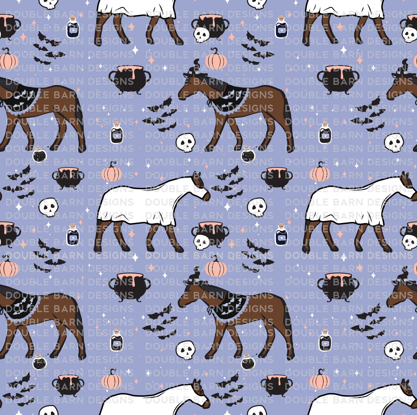 Witch and Ghost Show Horse Seamless Pattern Halloween - PNG JPG Ai SVG Files Included | Commercial Use