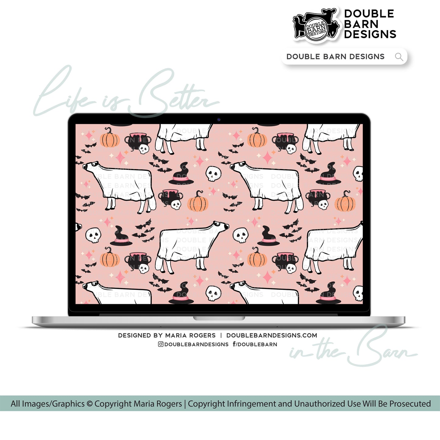 Ghost Show Dairy Cow Seamless Pattern Halloween - PNG JPG Ai SVG Files Included | Commercial Use