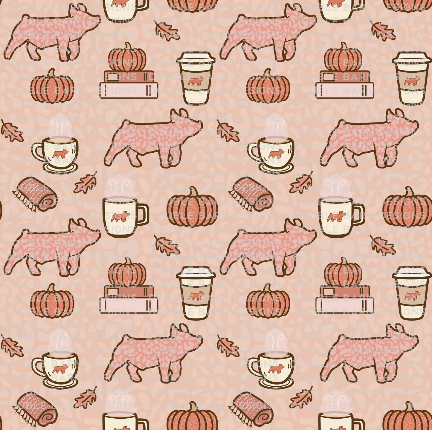 Cozy Pumpkin Spice Pattern - Show Pig - PNG JPG Ai Files Included | Commercial Use