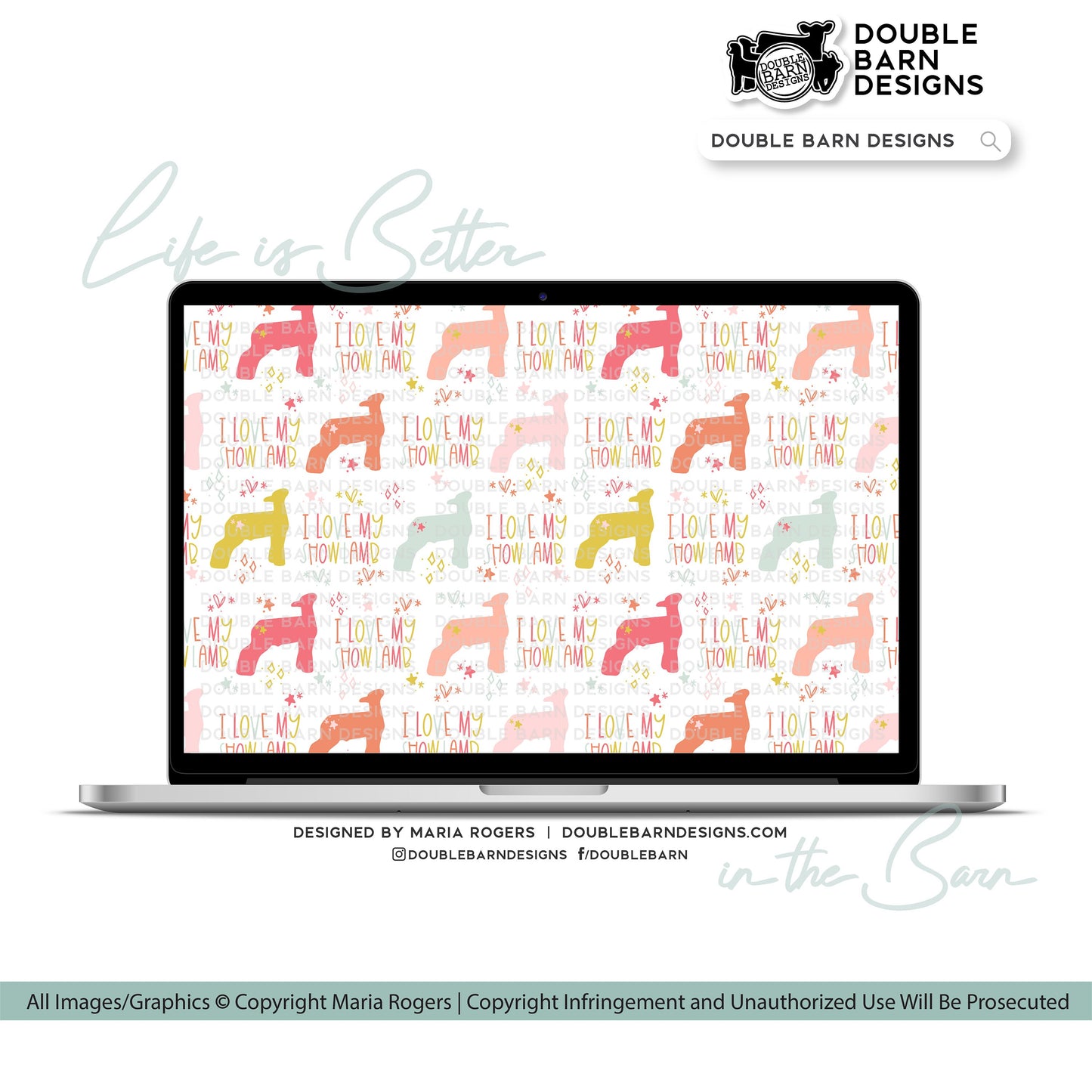 I Love My Show Lamb Seamless Pattern - Show Lamb - PNG JPG Ai Files Included | Commercial Use