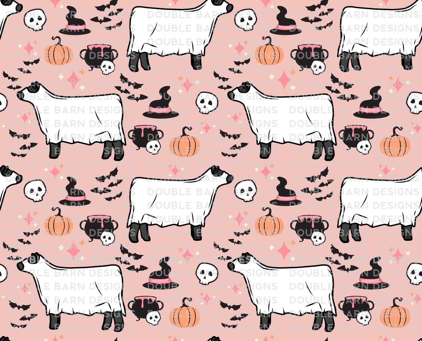 Halloween Show Cattle Black Seamless Pattern - PNG JPG Ai SVG Files Included | Commercial Use