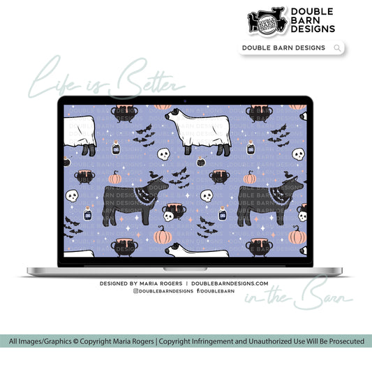 Witch and Ghost Show Cattle Seamless Pattern Halloween - PNG JPG Ai SVG Files Included | Commercial Use