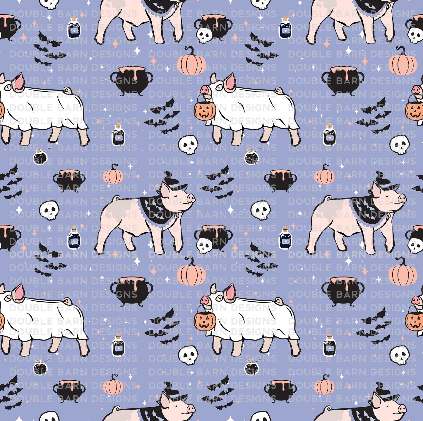 Witch and Ghost Show Pig Seamless Pattern Halloween - PNG JPG Ai SVG Files Included | Commercial Use