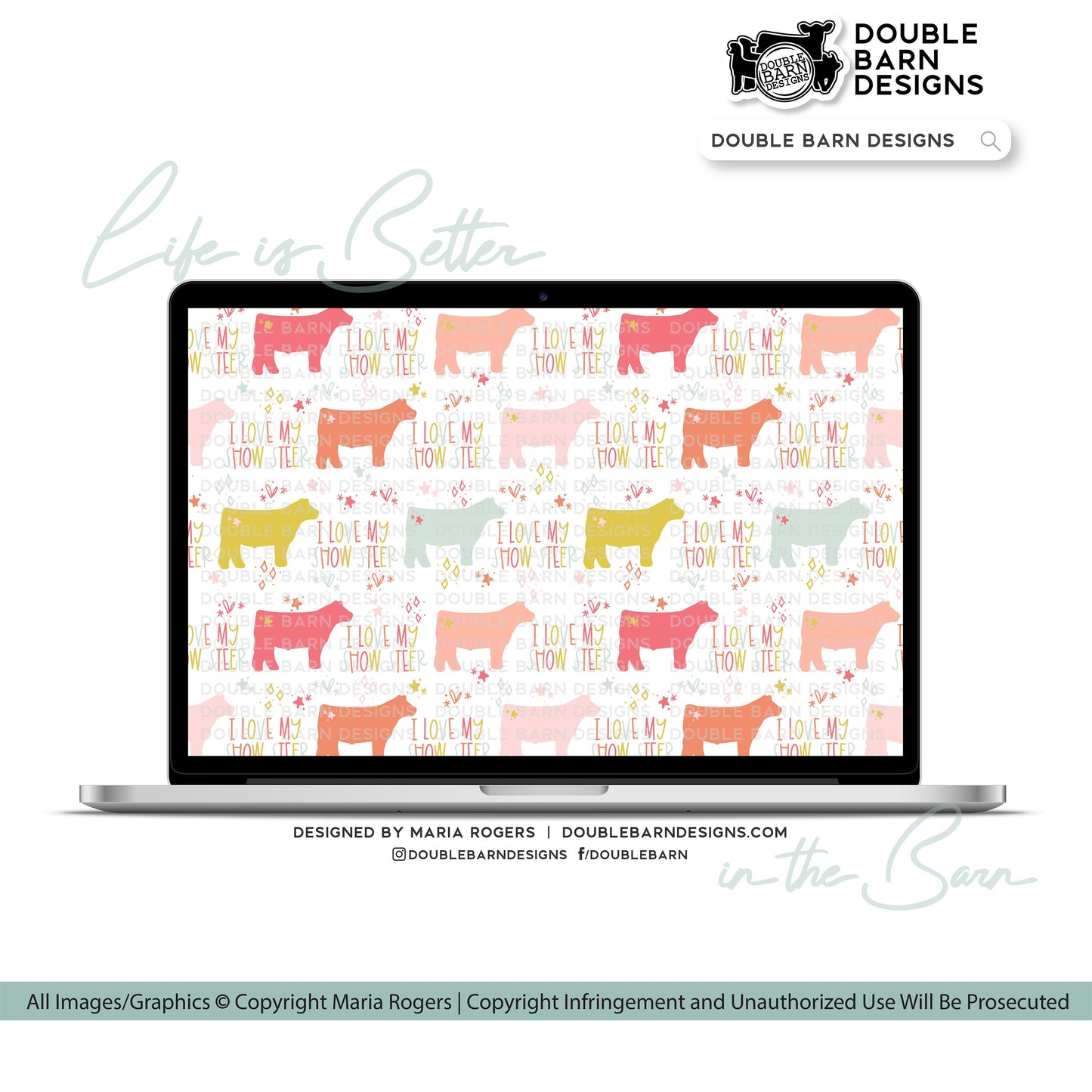 I Love My Show Steer Seamless Pattern - Show Steer - PNG JPG Ai Files Included | Commercial Use