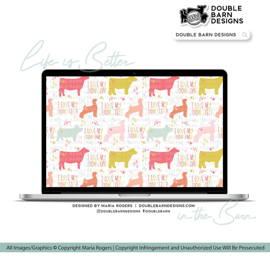 I Love My Show Livestock Seamless Pattern - Show Steer, Pig, Goat, Heifer, Lamb - PNG JPG Ai Files Included | Commercial Use