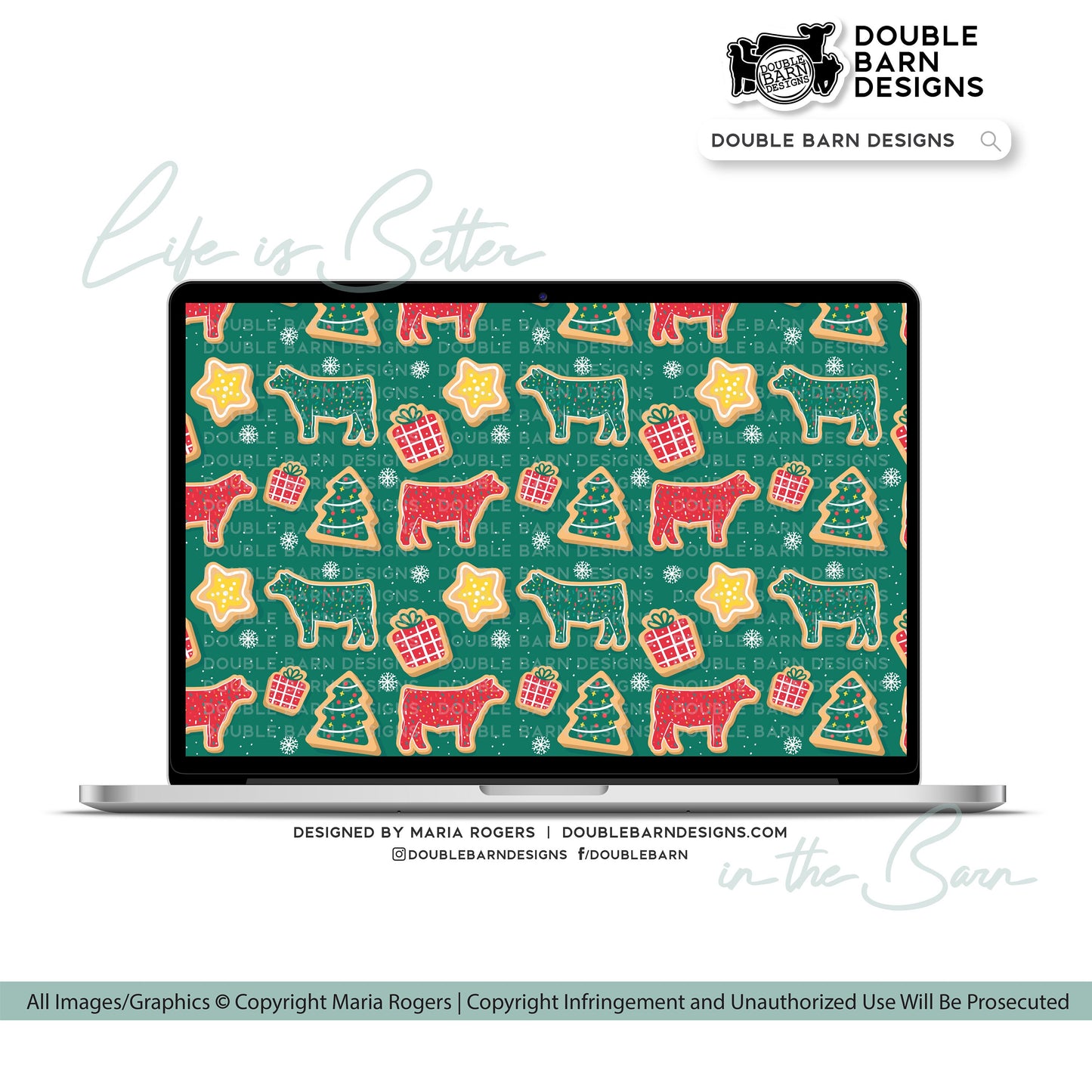 Show Steer Christmas Cookie Seamless Pattern - PNG JPG Ai Files Included | Commercial Use
