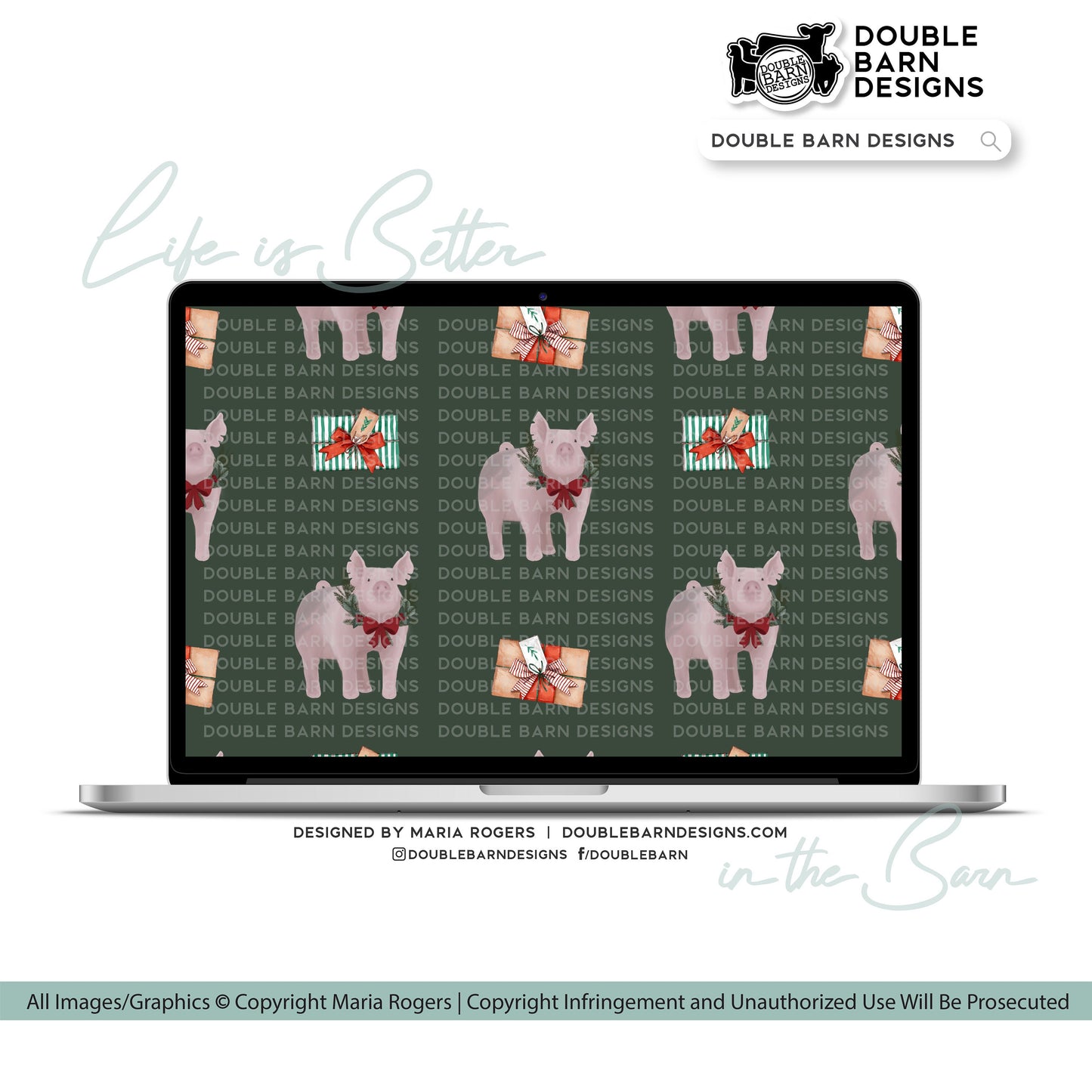 Watercolor Show Pig Christmas Seamless Pattern - PNG JPG Ai Files Included | Commercial Use
