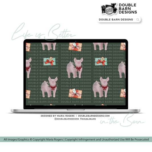 Watercolor Show Pig Christmas Seamless Pattern - PNG JPG Ai Files Included | Commercial Use