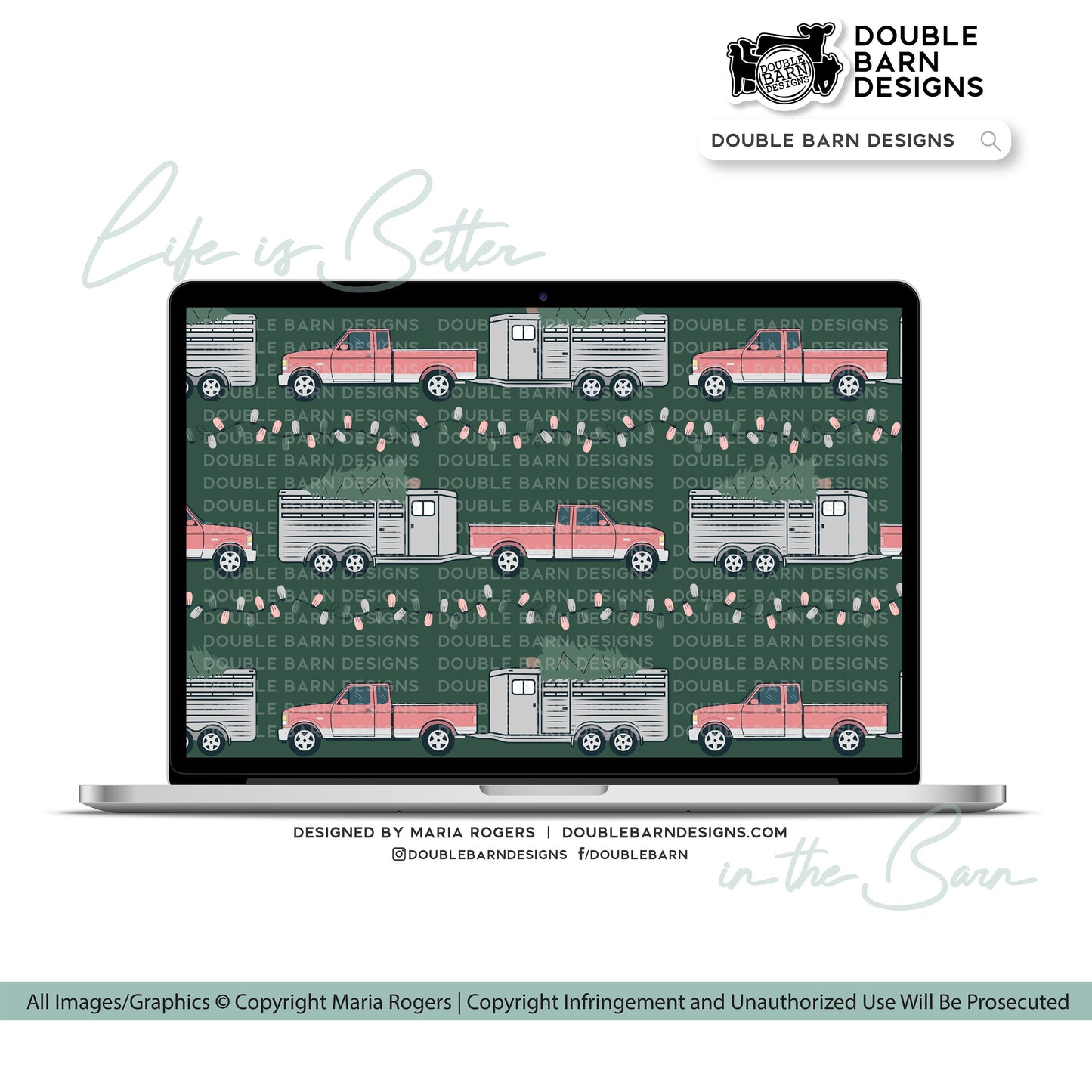 Stock Show Truck Pink Christmas Seamless Pattern - PNG JPG Ai Files Included | Commercial Use