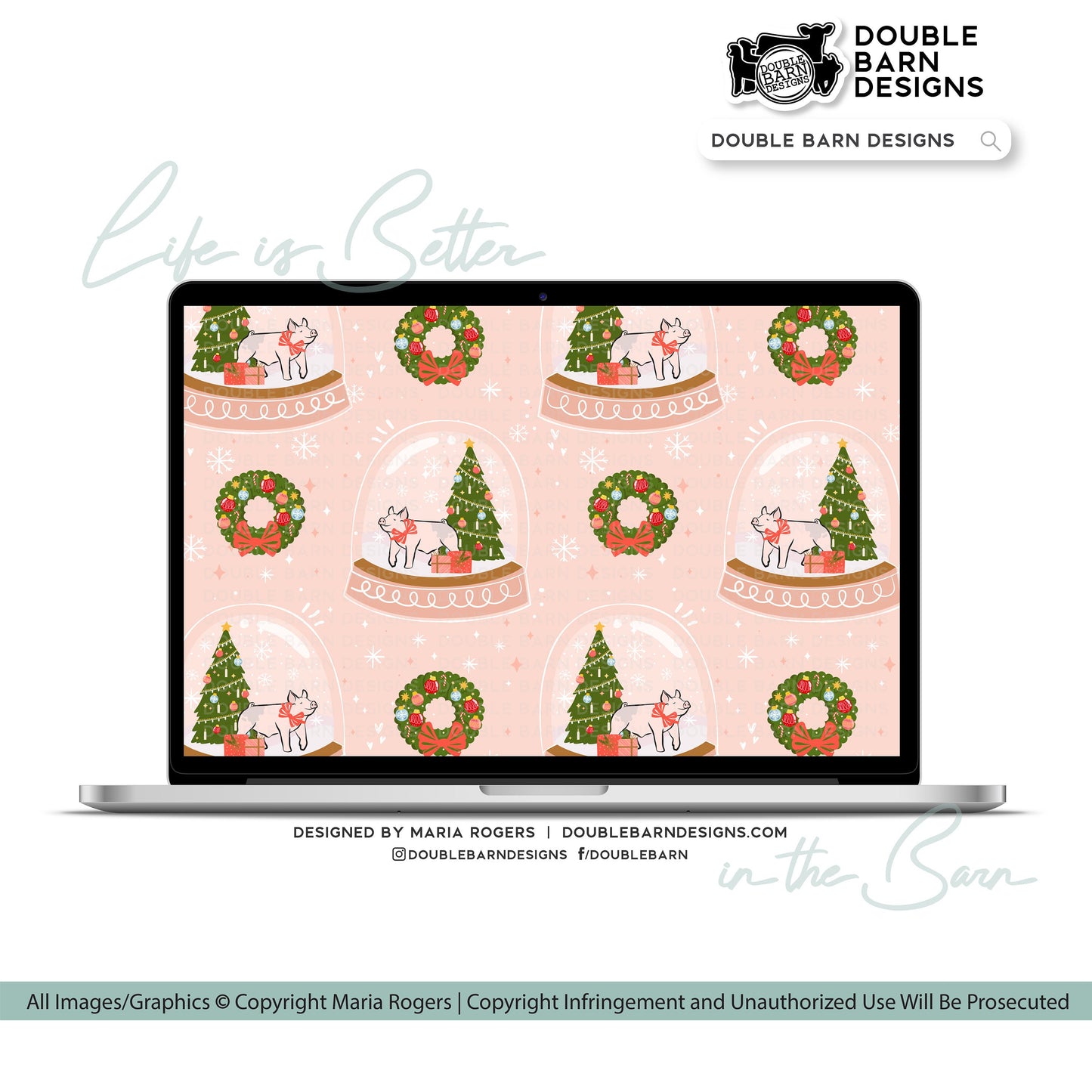 Show Pig Christmas Snowglobe Seamless Pattern - PNG JPG Ai Files Included | Commercial Use